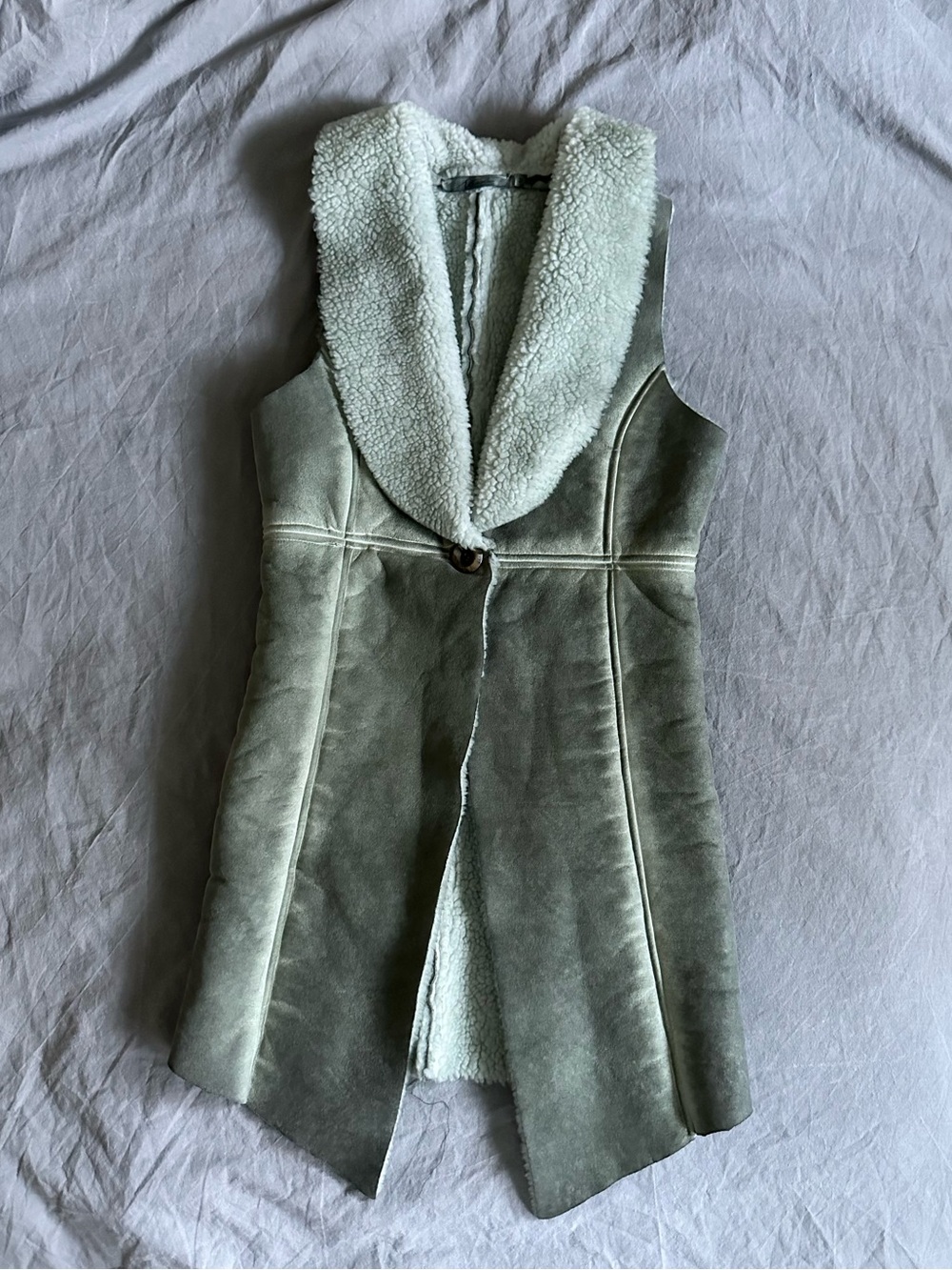 Y2K faux shearling long mint gray vest